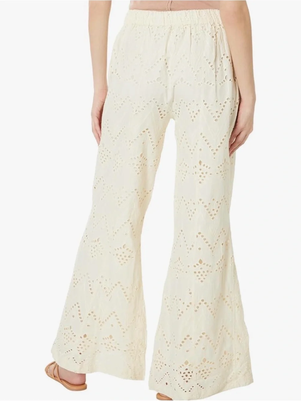 Free People Emma Embroidered Cream Eyelet Wide-Leg Pants